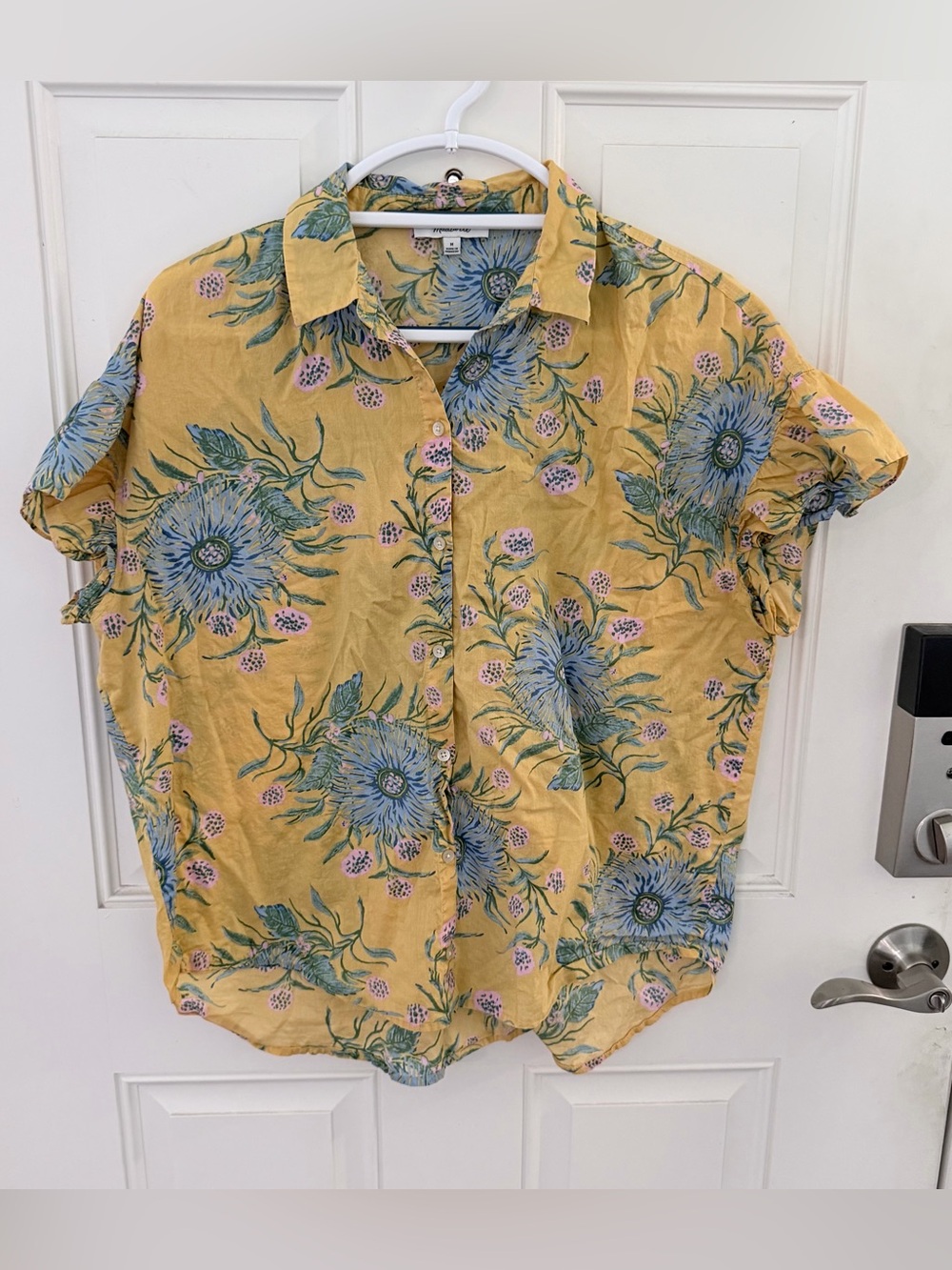 Madewell Painted Blooms Ruffle Sleeve Shirt M | Yellow Floral